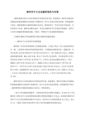 柳州市中小企業(yè)融資現(xiàn)狀與對(duì)策